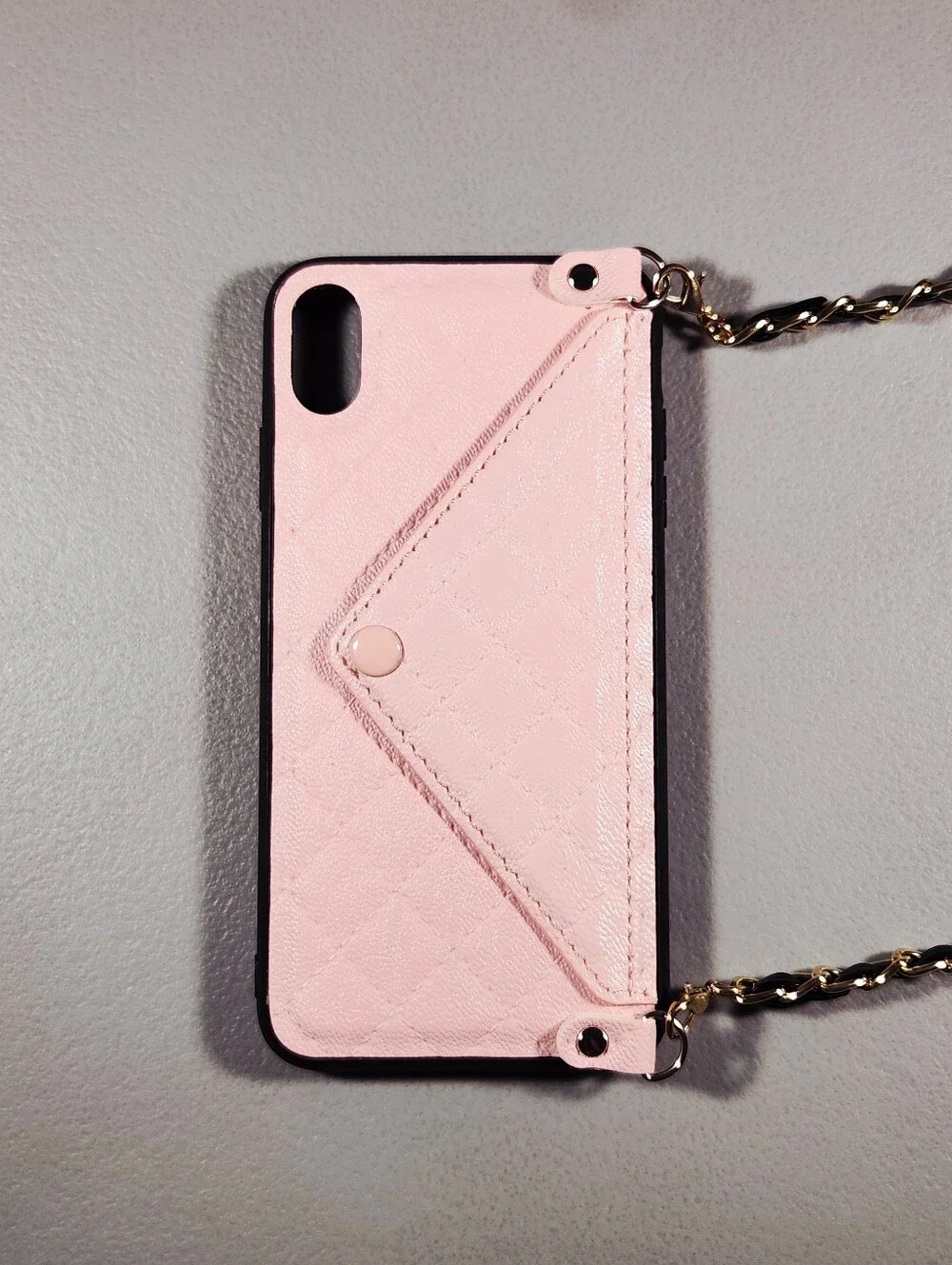 Pink Pebbled Leather iPhone XS Max Case Crossbody Wallet Chain Envelope Card